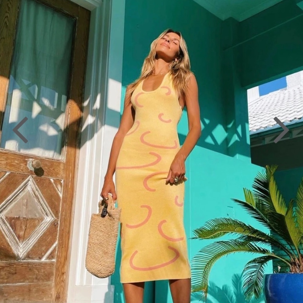Trendy Knit Yellow Midi Dress